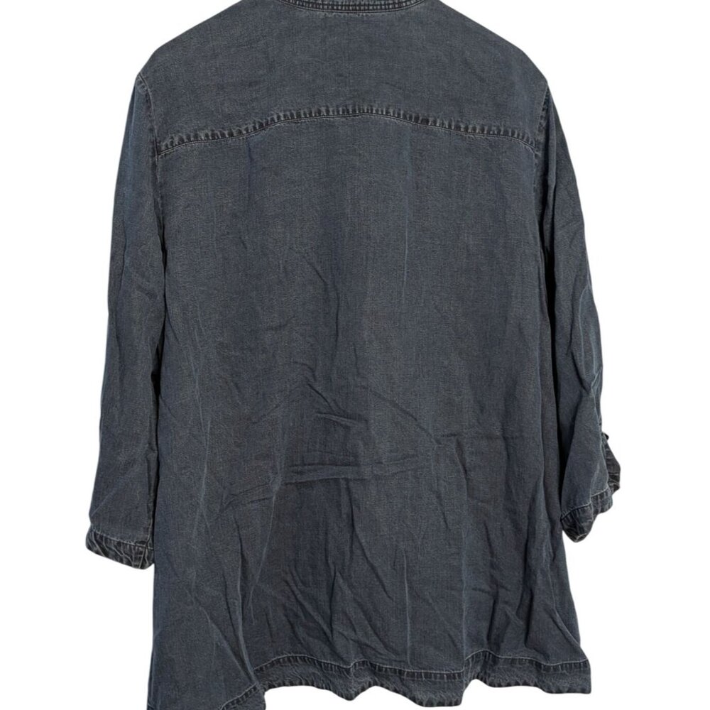 Soft Surroundings Women 2X Tencel Denim Button-Up Shirt Ruffle Collar Split Cuff - Picture 9 of 14